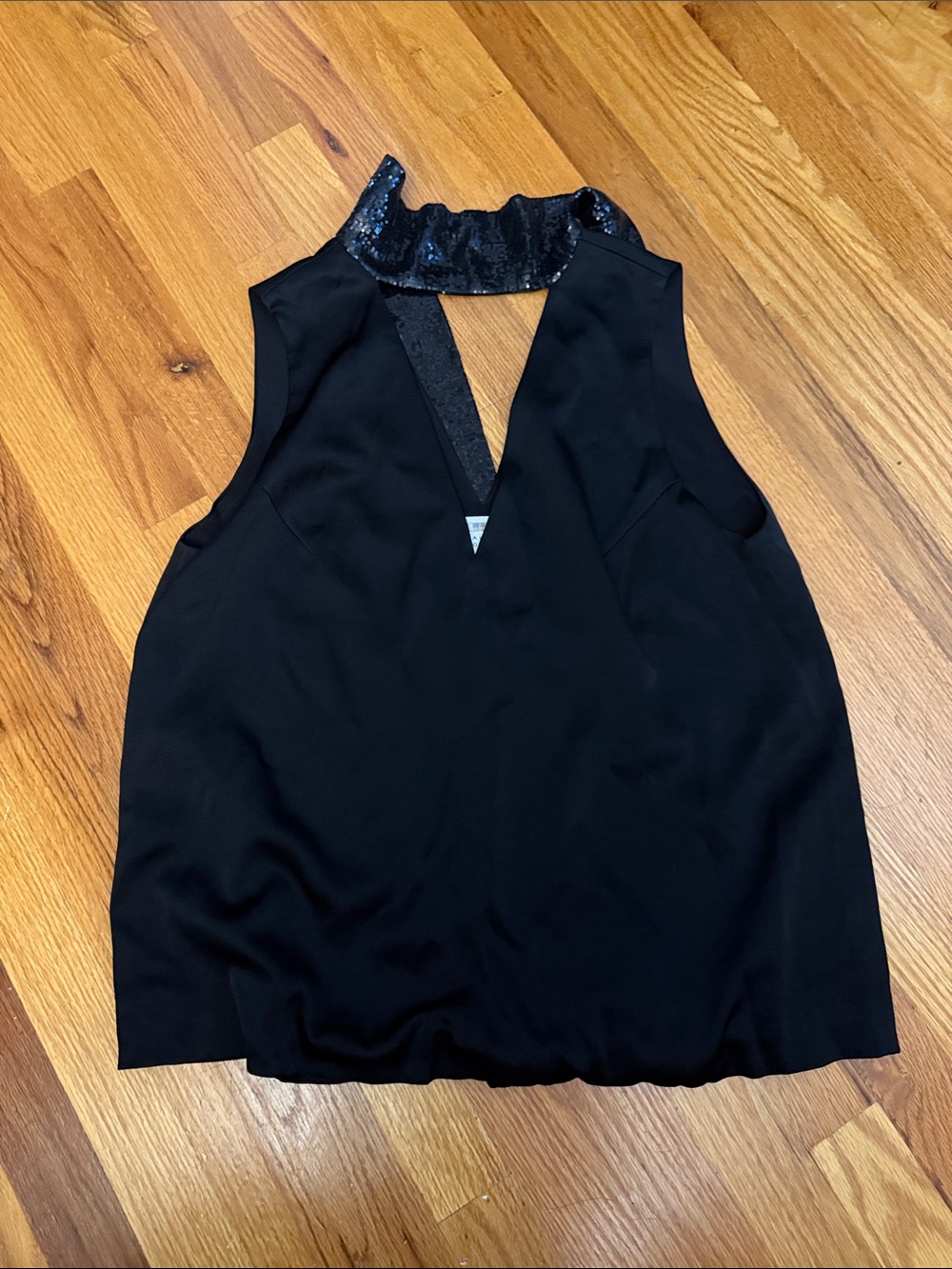 Galvan London Black Sequin-Trim V-Neck tank Top